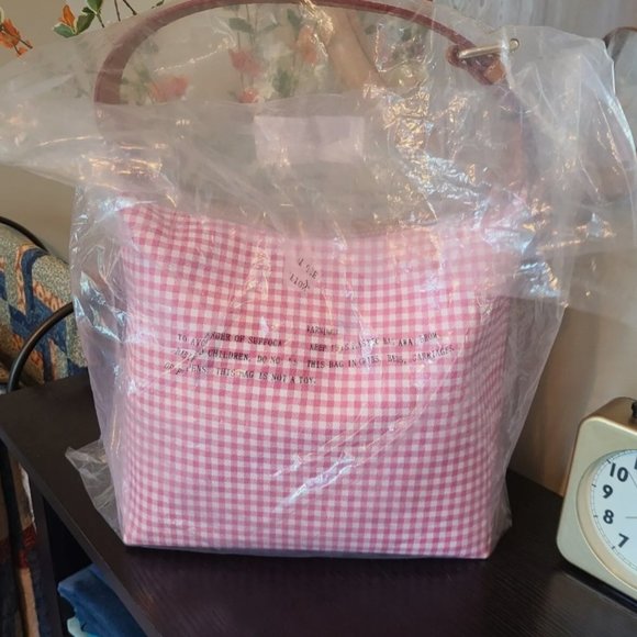 Dooney & Bourke Paige Hobo Shoulder Bag Gingham Plaid Canvas Leather NWT Pink - Picture 2 of 3